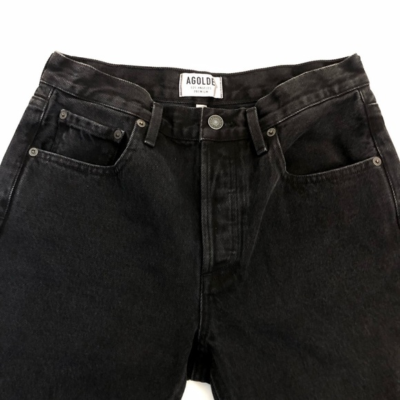 AGOLDE Carrie Knee Length Slim Shorts High Rise A119-1084 Black Size 27 - Picture 5 of 12